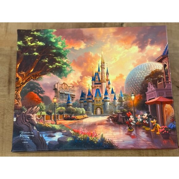 Disney Parks All 4 Parks SIGNED Canvas Walt Disney World Thomas Kinkade 6x8” NEW - Picture 1 of 2